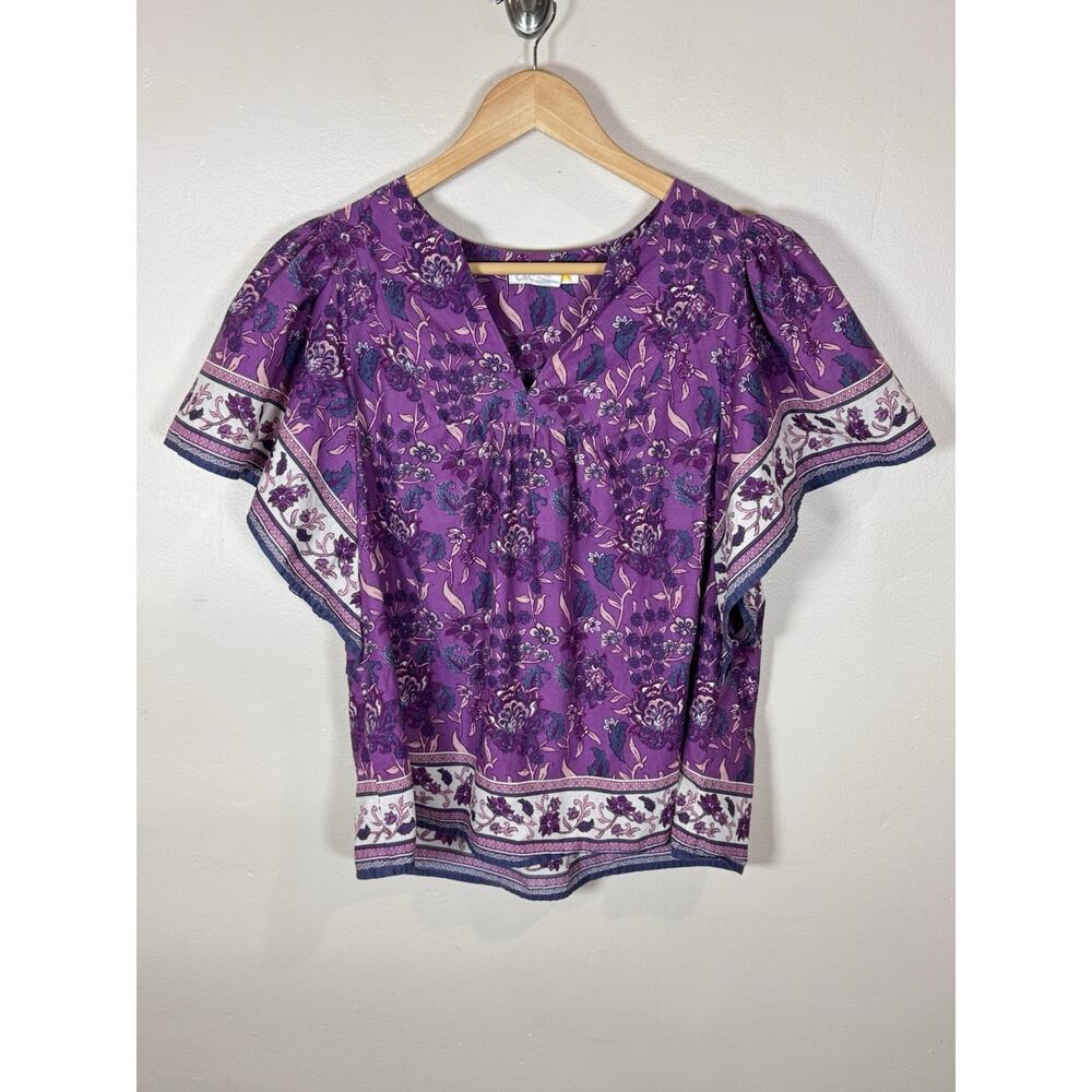 C&C California Womens Top Peasant Boho Cotton FESTIVAL Beach HIPPIE Cottage L